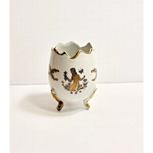 Limoges Gold Trimmed Egg Cup Hand Painted Porcelain Vintage France 3" Floral